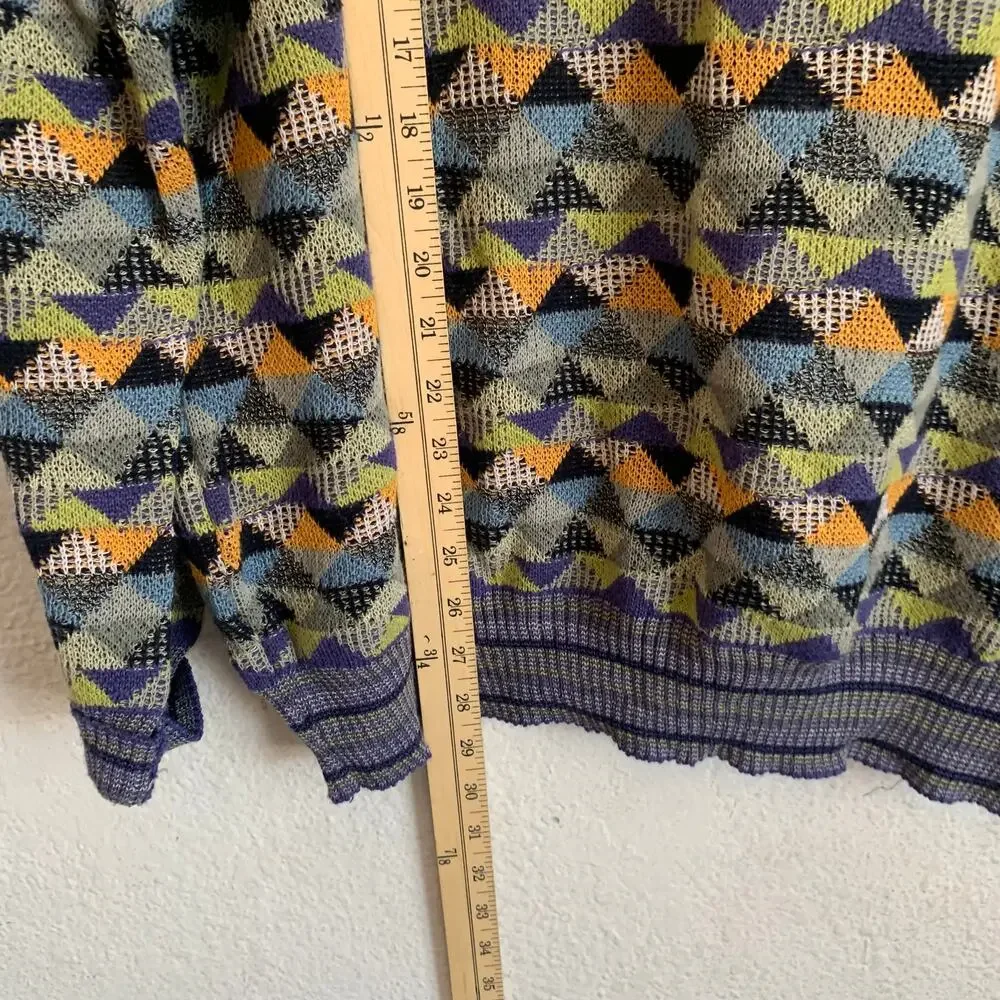 Pronto-Uomo Mens XL Merino Crew Neck Sweater Geometric Italy Winter Earthtones